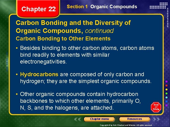 Chapter 22 Section 1 Organic Compounds Carbon Bonding and the Diversity of Organic Compounds,