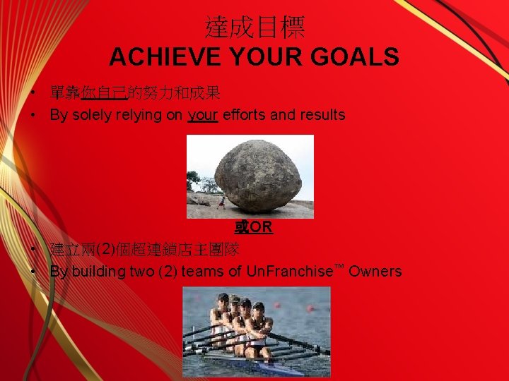 達成目標 ACHIEVE YOUR GOALS • 單靠你自己的努力和成果 • By solely relying on your efforts and