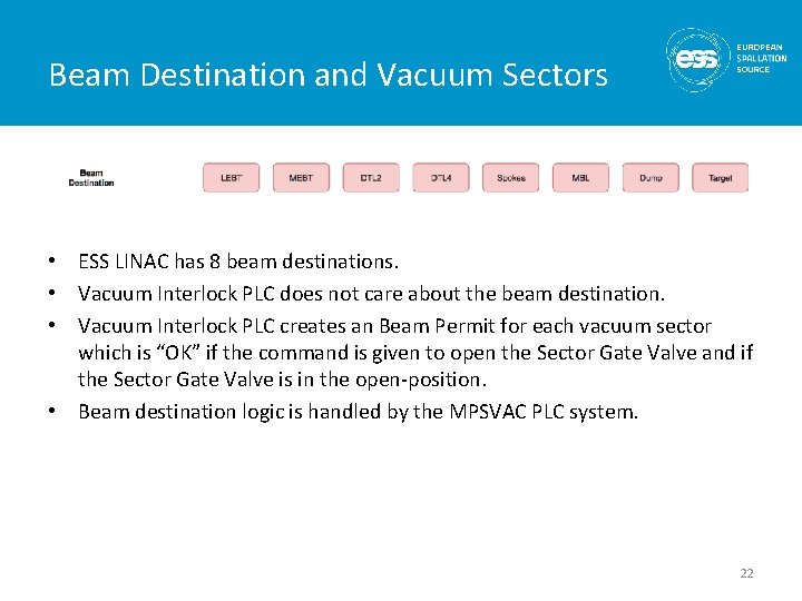Beam Destination and Vacuum Sectors • ESS LINAC has 8 beam destinations. • Vacuum