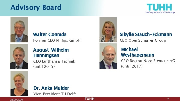 Advisory Board Walter Conrads Sibylle Stauch-Eckmann August-Wilhelm Henningsen Michael Westhagemann CEO Ober Scharrer Group