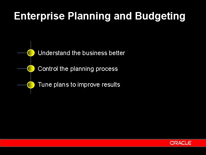 Enterprise Planning and Budgeting Understand the business better Control the planning process Tune plans