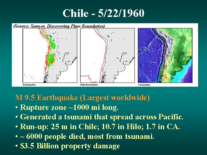 Chile - 5/22/1960 (Source: Sawyer, Discovering Plate Boundaries) M 9. 5 Earthquake (Largest worldwide)