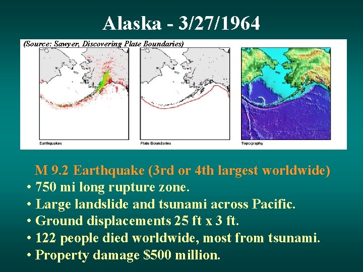 Alaska - 3/27/1964 (Source: Sawyer, Discovering Plate Boundaries) M 9. 2 Earthquake (3 rd