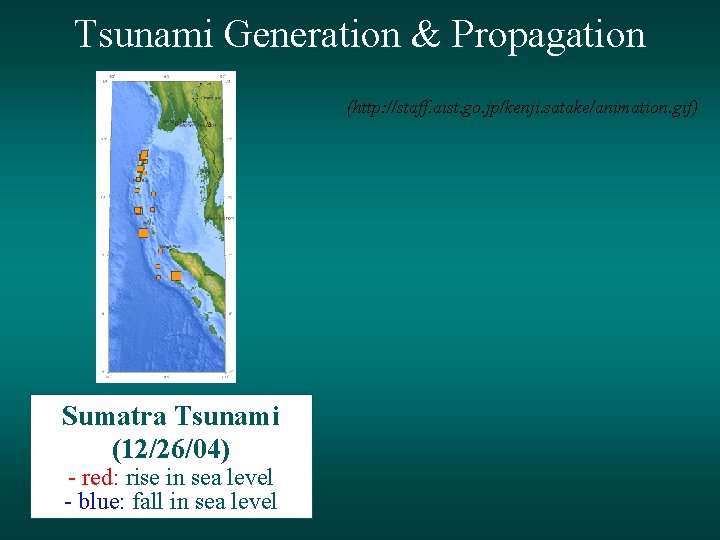 Tsunami Generation & Propagation (http: //staff. aist. go. jp/kenji. satake/animation. gif) Sumatra Tsunami (12/26/04)