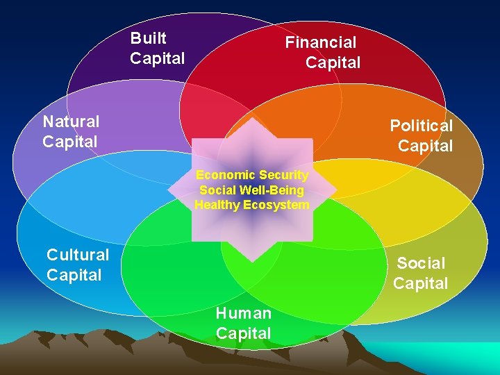 Built Capital Financial Capital Natural Capital Political Capital Economic Security Social Well-Being Healthy Ecosystem