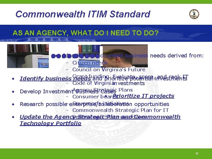 Commonwealth ITIM Standard AS AN AGENCY, WHAT DO I NEED TO DO? • Identify