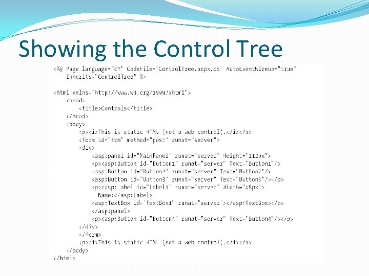 Showing the Control Tree 