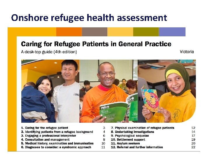 Onshore refugee health assessment 