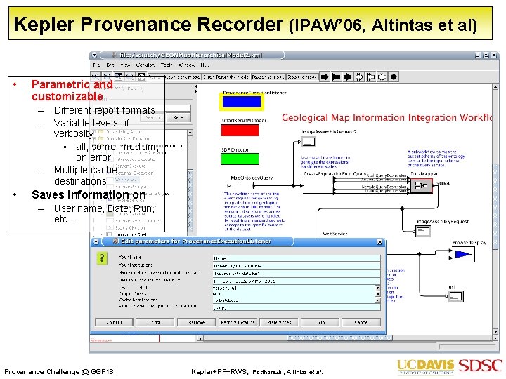 Kepler Provenance Recorder (IPAW’ 06, Altintas et al) • Parametric and customizable – Different