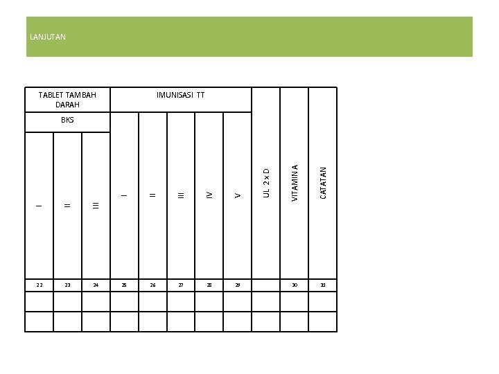 LANJUTAN TABLET TAMBAH DARAH IMUNISASI TT 27 28 29 CATATAN 26 VITAMIN A V