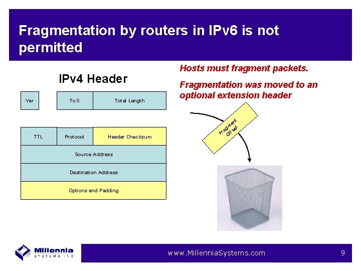 Fragmentation by routers in IPv 6 is not permitted IPv 4 Header To. S