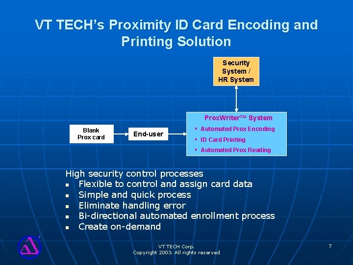 VT TECH’s Proximity ID Card Encoding and Printing Solution Security System / HR System