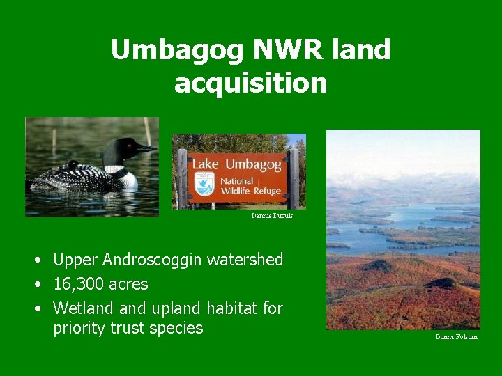 Umbagog NWR land acquisition Dennis Dupuis • Upper Androscoggin watershed • 16, 300 acres