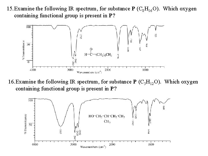 15. Examine the following IR spectrum, for substance P (C 8 H 16 O).