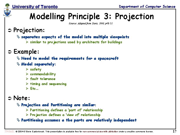 Department of Computer Science University of Toronto Modelling Principle 3: Projection Source: Adapted from