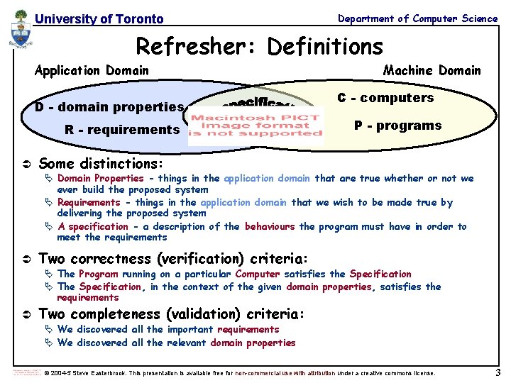 University of Toronto Department of Computer Science Refresher: Definitions Application Domain D - domain