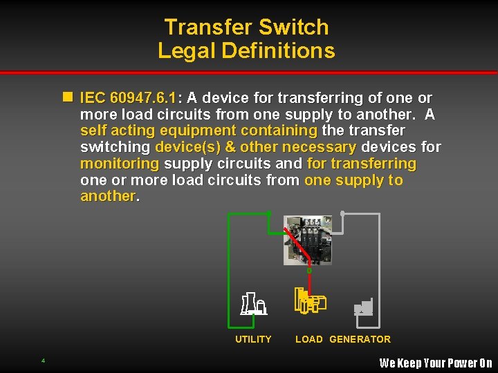 Transfer Switch Legal Definitions n IEC 60947. 6. 1: A device for transferring of Transfer Switch Legal Definitions n IEC 60947. 6. 1: A device for transferring of