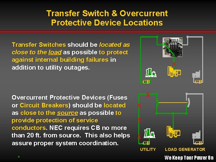 Transfer Switch & Overcurrent Protective Device Locations Transfer Switches should be located as close Transfer Switch & Overcurrent Protective Device Locations Transfer Switches should be located as close