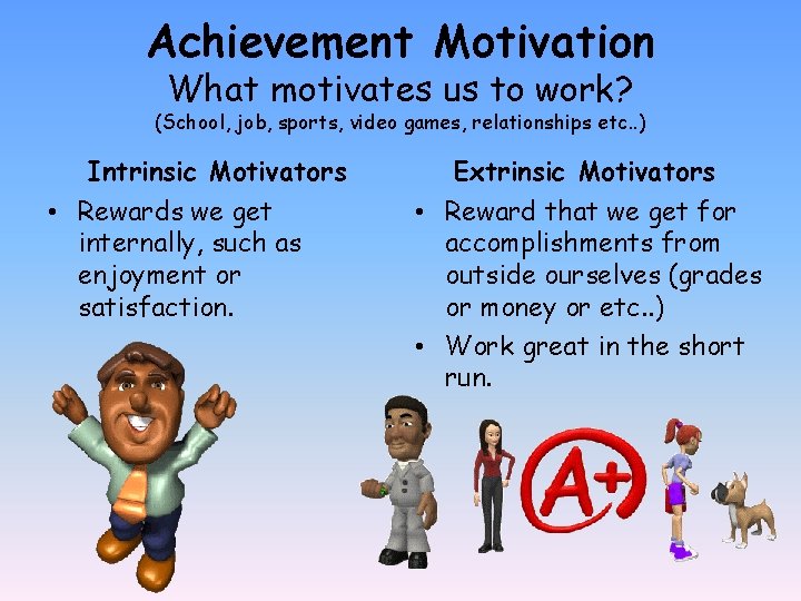 Achievement Motivation What motivates us to work? (School, job, sports, video games, relationships etc.