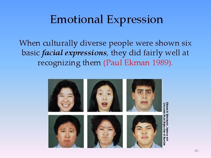 Emotional Expression When culturally diverse people were shown six basic facial expressions, they did