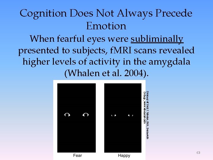 Cognition Does Not Always Precede Emotion When fearful eyes were subliminally presented to subjects,