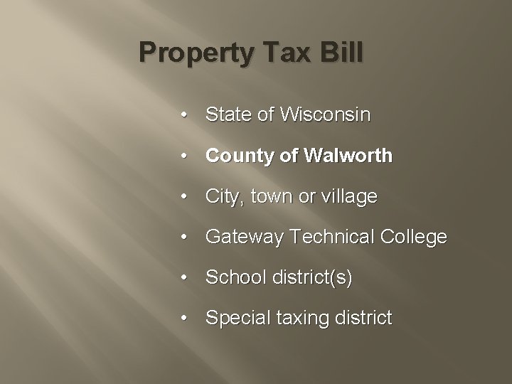 Property Tax Bill • State of Wisconsin • County of Walworth • City, town
