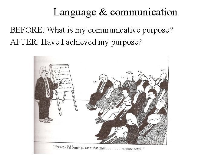 Language & communication BEFORE: What is my communicative purpose? AFTER: Have I achieved my