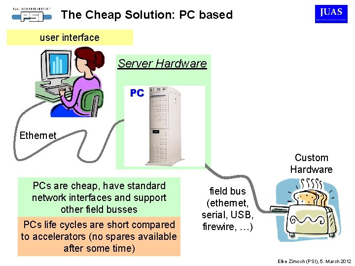 The Cheap Solution: PC based user interface Server Hardware PC Ethernet firewire Oscilloscopes Robot