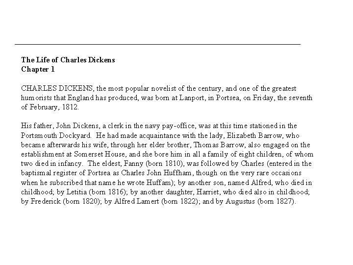 The Life of Charles Dickens Chapter 1 CHARLES DICKENS, the most popular novelist of