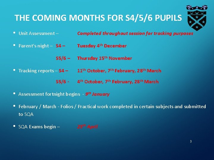 THE COMING MONTHS FOR S 4/5/6 PUPILS • Unit Assessment – Completed throughout session THE COMING MONTHS FOR S 4/5/6 PUPILS • Unit Assessment – Completed throughout session