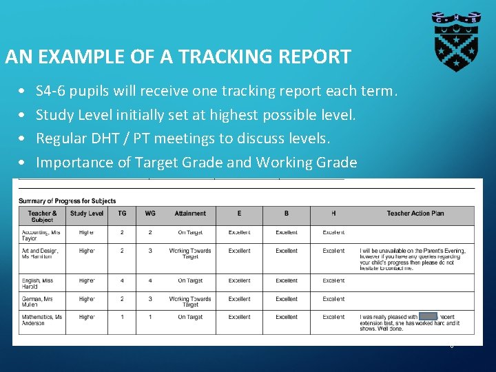 AN EXAMPLE OF A TRACKING REPORT • • S 4 -6 pupils will receive AN EXAMPLE OF A TRACKING REPORT • • S 4 -6 pupils will receive
