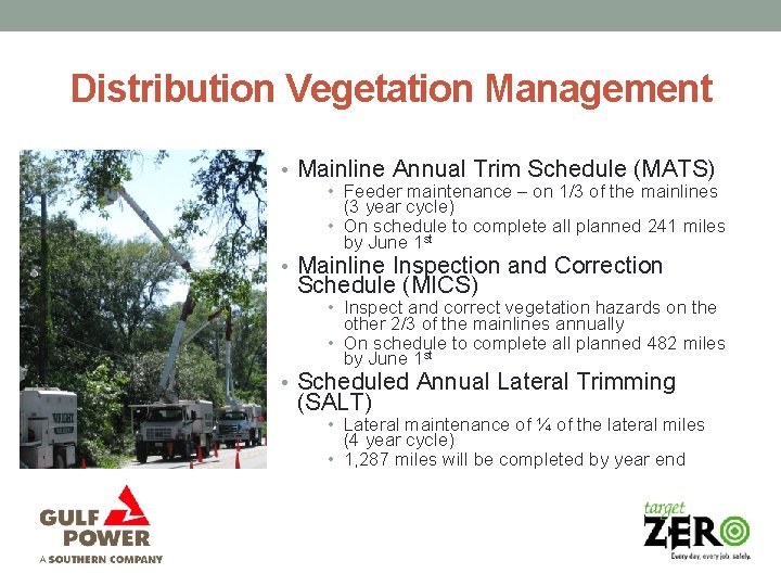 Distribution Vegetation Management • Mainline Annual Trim Schedule (MATS) • Feeder maintenance – on