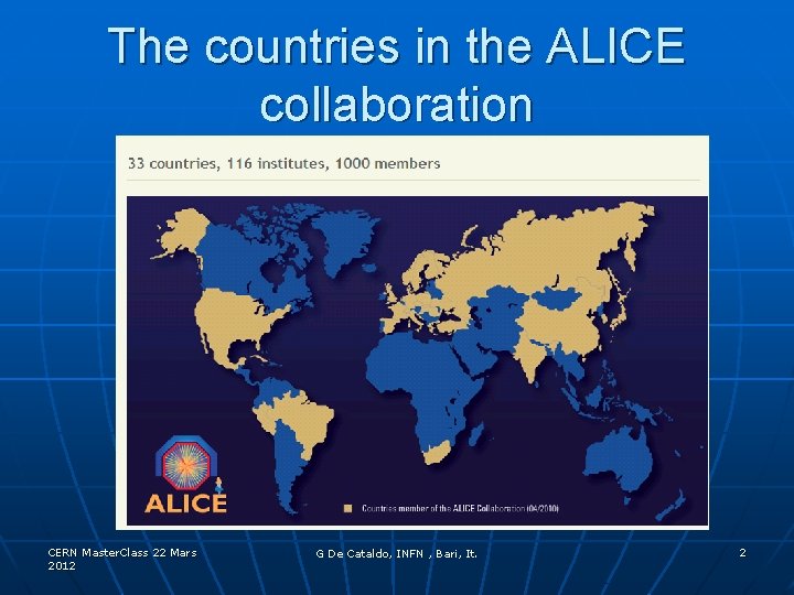 The countries in the ALICE collaboration CERN Master. Class 22 Mars 2012 G De