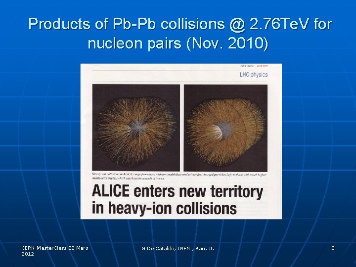 Products of Pb-Pb collisions @ 2. 76 Te. V for nucleon pairs (Nov. 2010)