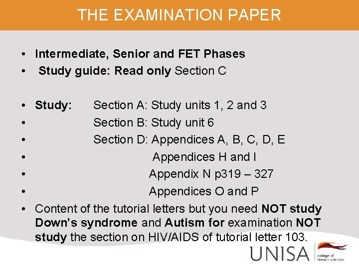 THE EXAMINATION PAPER • Intermediate, Senior and FET Phases • Study guide: Read only