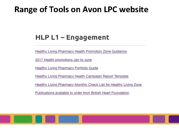 Range of Tools on Avon LPC website 