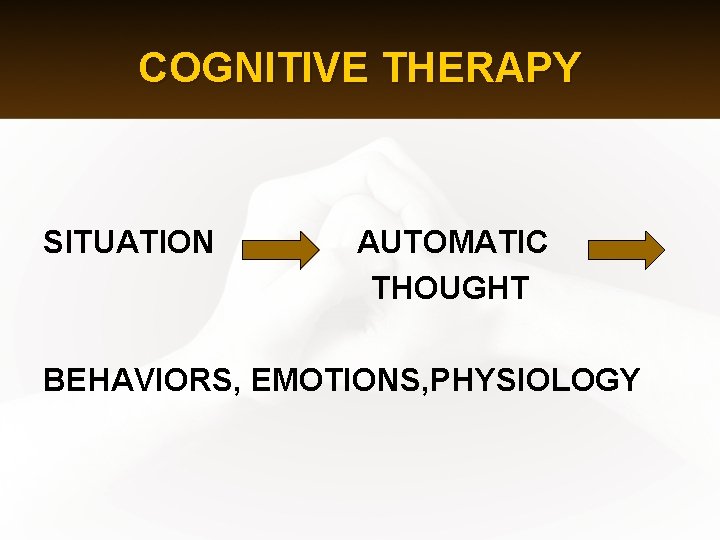 COGNITIVE THERAPY SITUATION AUTOMATIC THOUGHT BEHAVIORS, EMOTIONS, PHYSIOLOGY 