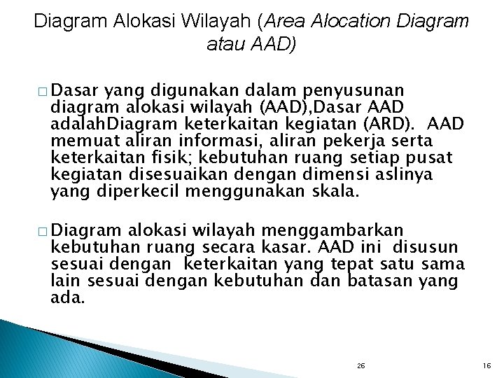 Diagram Alokasi Wilayah (Area Alocation Diagram atau AAD) � Dasar yang digunakan dalam penyusunan