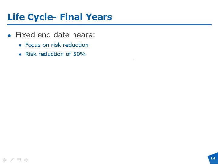 Life Cycle- Final Years Fixed end date nears: Focus on risk reduction Risk reduction