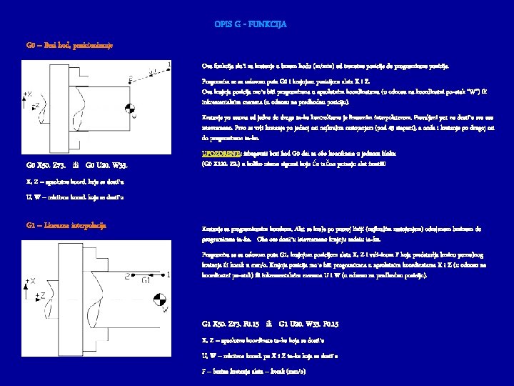 OPIS G - FUNKCIJA G 0 – Brzi hod, pozicioniranje Ova funkcija slu`i za