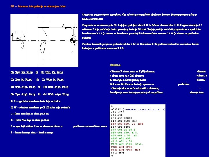 G 1 – Linearna interpolacija sa obaranjem ivice Kretanje sa programiranim posmakom. Alat se