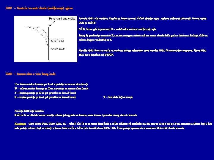 G 187 – Kontrola ta~nosti obrade (zaobljavanja) uglova Funkcija G 187 nije modalna. Reguli{e