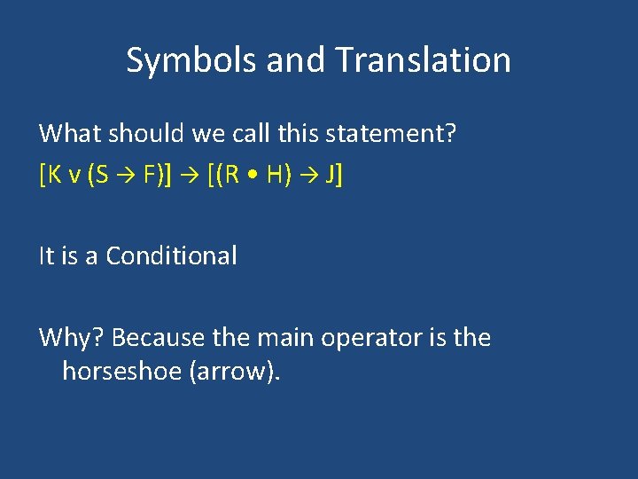Symbols and Translation What should we call this statement? [K v (S F)] [(R