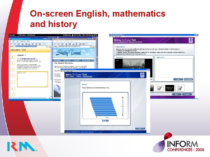 On-screen English, mathematics and history 