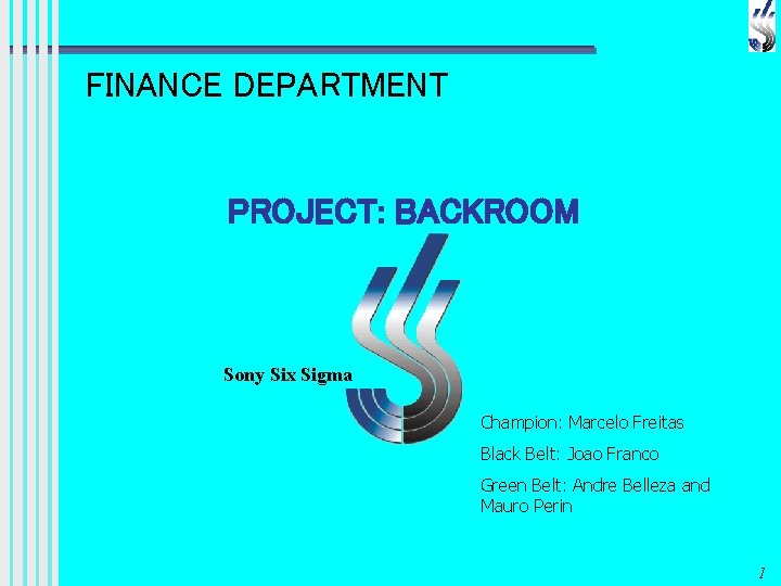 FINANCE DEPARTMENT PROJECT: BACKROOM Sony Six Sigma Champion: Marcelo Freitas Black Belt: Joao Franco