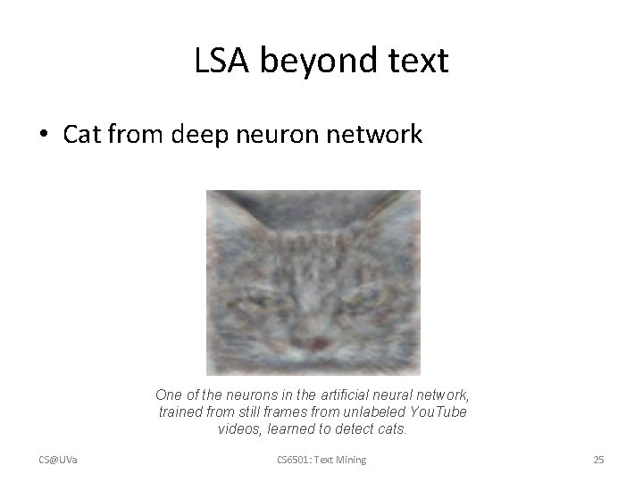 LSA beyond text • Cat from deep neuron network One of the neurons in