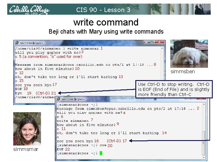 CIS 90 - Lesson 3 write command Beji chats with Mary using write commands