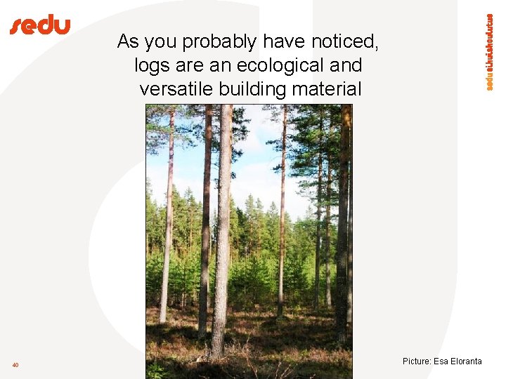 As you probably have noticed, logs are an ecological and versatile building material 40