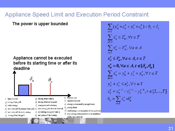 Appliance Speed Limit and Execution Period Constraint The power is upper bounded Appliance cannot