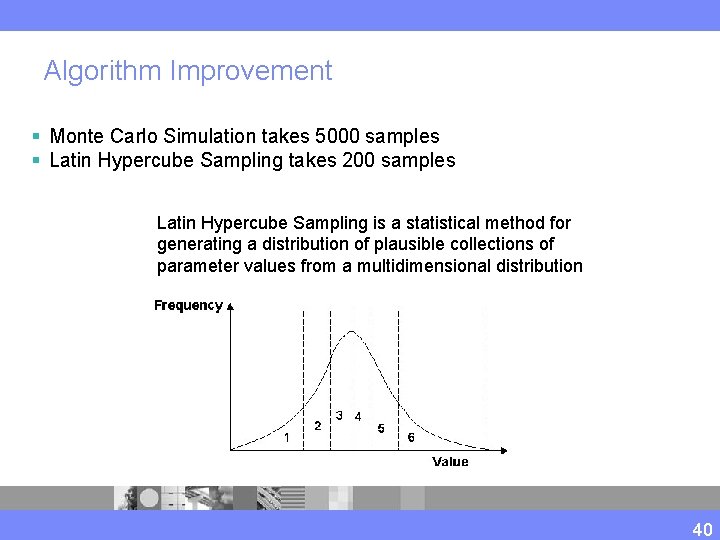Algorithm Improvement § Monte Carlo Simulation takes 5000 samples § Latin Hypercube Sampling takes